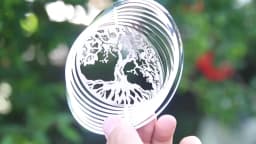 Tree of Life Wind Spinner Catcher 3D Rotating Pendant Flowing-Light Effect Mirror Reflection Design Garden Outdoor Hanging Decor