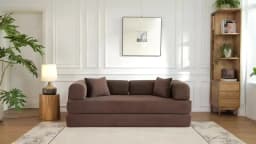 79" Folding Convertible Sofa Bed, Oversized Corduroy Futon Floor Couch, Boneless Loveseat for Small Spaces, Living Room, Bedroom