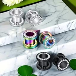 1 Pair Double Flare Stainless Steel Tunnel Specification Screw Gemstone Rhinestone Tunnel Plug Tensioner Jewelry 8G-5/8"