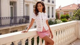 Women's Summer Short Sleeve Mandarin Collar Button Up Shirt Elegant Floral Lace Front Frog Button Closures Mesh Top for Party