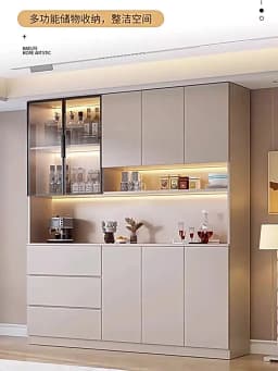 Large Modern Kitchen CabinetHutch Storage Sideboards Freestanding Kitchen Pantry with Glass Doors and Drawers Sideboard Buffet