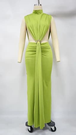 CM.YAYA Women O-neck High Split Ruched Stacked Bodycon Midi Maxi Dress 2024 Evening Party Club Vestidos Sexy Chic Long Dresses