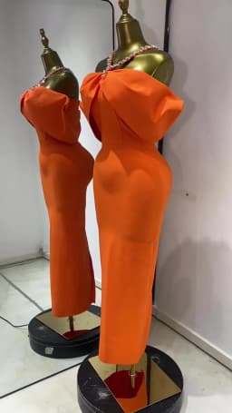 Women Luxury Orange Crystal Halter Off Shoulder Long Bandage Dress One Piece Celebrity Evening Club Party Dresses Wholesale
