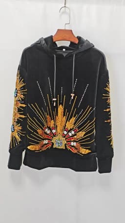 HIGH STREET Newest 2026 Designer Tops Women's Sequined Rhinestone Diamonds Beaded Velvet Loose Hooded Hoodie Sweatshirt
