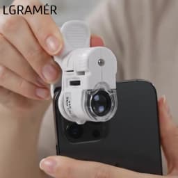 Universal Clip Microscope 60X LED Jewelry Magnifying Glass Focusing Adjusted Pocket Microscope with Cell Phone Clip UV Light