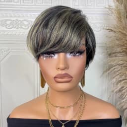 Pixie Cut Wigs For Women Human Hair Short Bob Wig With Bangs Layered Pixie Cut Wig 1B/27 Brazilian Human Hair Full Machine Made