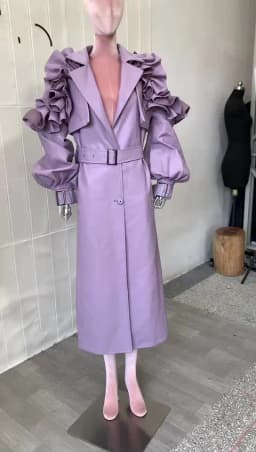 Lautaro Spring Autumn Long Ruffled Soft Pu Leather Trench Coat for Women Belt Elegant Luxury Designer Clothes Runway Fashion