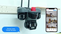 KERUI 6MP Triple Lens Solar PTZ Camera 4G SIM WiFi Outdoor Home Security CCTV with V380pro App Built-in Rechargeable Battery