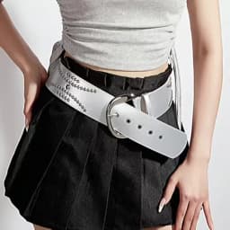 New Rivet Wide Version Belt for Women's Fashionable Silver Rock Glossy Metal Buckle Retro Wide-Edged Belt