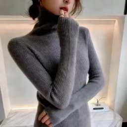 100% Cashmere Sweater Women's Knitted Pullover Sweater High Neck Solid Color Slim Fit Soft Cashmere Basic Women's Sweater