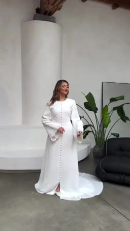 Eightale Arabic Wedding Dress Customized Ivory Satin Appliques Lace Muslim Long Sleeves Buttons Bridal Gown Bride Party Dress