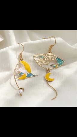 Chinese Style Folding Fan Birds Cloud Hanging Dangle Ethnic Earring Women Asymmetric Fish Cat Rabbit Bird Animal Drop Earrings