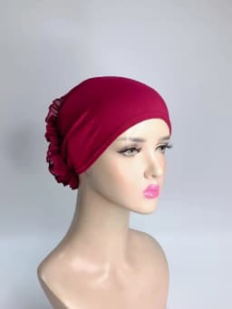 Women's breathable elastic chiffon hat with large flowers Solid color thin bottom cap Islamic Head Wrap African Bandana Head