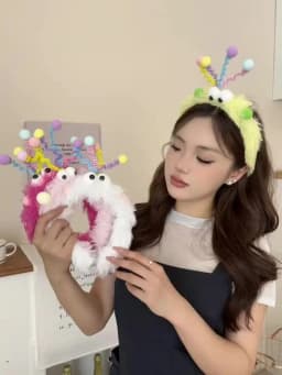 Cute Plush Big-Eyed Twist Stick Headband for Women - Soft, Non-Slip Hair Accessory Perfect for Face Washing & Styling