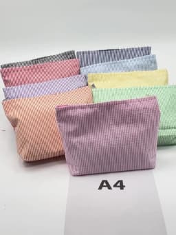 Customised Embroidery/Standard Style 2 Options, Bubble Gauze Striped Makeup Bag, Storage Pouch, Back-to-School Season