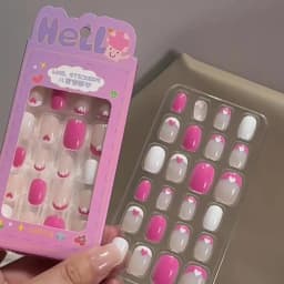 24Pcs Pink Flower Heart Kids False Nails Glossy Nude Short Oval Children's Press on Nails Sweet Girl Acrylic Fake Nail Patches#_