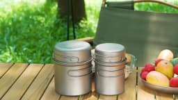 Boundless Voyage Outdoor Titanium Camping Pot Pan Set with Folding Handle Picnic Hiking Mini Size Cookware Mess Kit Ti2037-39C