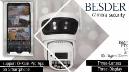 BESDER 15MP Wifi IP Camera PTZ 10MP Three Screen 180° Wide Angle Outdoor Auto Tracking 8MP CCTV Security Protection O-Kam Pro