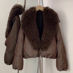 OFTBUY Shiny Zipper Duck Down Jacket Female Warm Outerwear Winter Real Lamb Fur Collar Coat Women Cropped Loose Puffer Coat