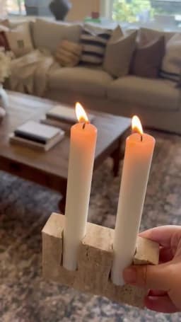 2 Holes Marble Candlestick Holder for Wedding Dinning Party Vintage Travertine Stone Taper Candle Holder for Table Centerpiece