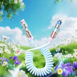 240W Spring 4 in 1 Fast Charging Cable,USB A/C to USB C/L,Multi Functiona Retractable Cord for iPhone 17/16,Samsung Galaxy S25