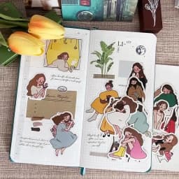 22pcs Cute Girl's Daily Notebook Sticker Material Set with Characters Ins Wind Salt Department of Japan Korea Decoration.