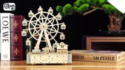 Ury 3D Wooden Puzzles Led Rotatable Ferris Wheel Music Octave Box Model Mechanical Kit Assembly Decor DIY Toy Gift for Kid Adult