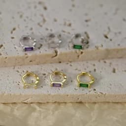 Aide 925 Sterling Silver Rectangle Colorful Zircon 6mm Huggie Earrings Mini Circle Second Hole Cartilage Earring Hoops Jewelry