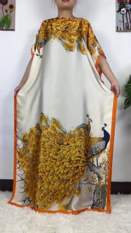 2023 New African Fashion Short Sleeve Colored Pattern Dubai Women Summer Real Silk Soft Printing Loose Tradition Muslim Dress