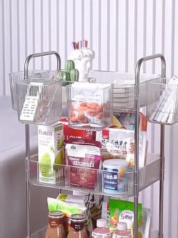 2/3/4Layers Light Luxury Storage Rack Trolley Transparent Acrylic Rolling Cart With Removable Hanging Baskets Snacks Bookshelf