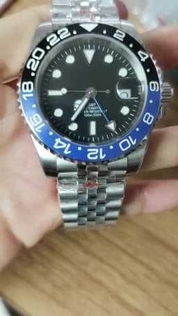 BLIGER 40mm Customizable Logo Blue GMT Watch For Men Black White Dial Green Luminous Sapphire Glass Waterproof Reloj Hombre Date
