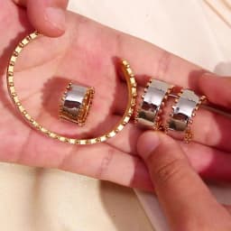 La. Muses Mix Color Round Bead Edge Smooth Stainless Steel Women's Earrings Ring Bracelet Set High-end Design Jewelry Gift
