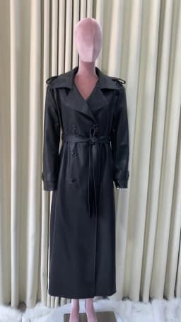 Lautaro Spring Autumn Extra Long Black Soft Pu Leather Trench Coat for Women Double Breasted Loose Casual Korean Fashion 2024
