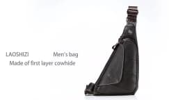 Head Layer Cowhide Chest Bag, Genuine Leather Men's Triangle Bag, Fashionable Retro Mini Bag, Single Shoulder Crossbody Bag