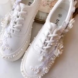 New Thick-Soled White Shoes Daisy Canvas Low-Top 3cm Internal Handmade Wedding Party White Lace Shoes Lace Sneaker