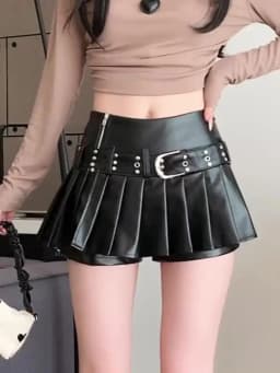Women's Black Gothic A-line Pleated Leather Skirt Y2k Mini Shorts Skirts Harajuku Korean Emo Skirt 2000s Vintage Clothes Summer