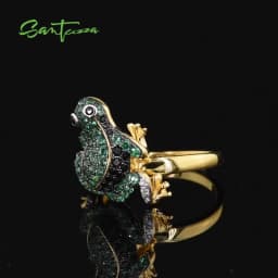SANTUZZA Genuine 925 Sterling Silver Ring For Women Green Black Spinel White CZ Frog Rings Animal Delicate Gifts Fine Jewelry