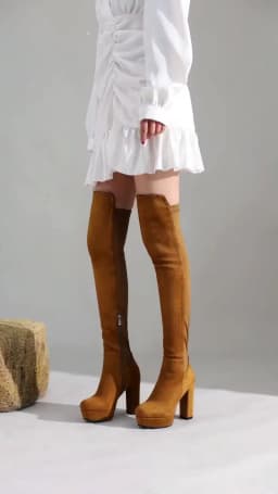2025 New Waterproof Platform Stitching Over-The-Knee Women's Boots Super High Thick Heel Suede Short Plush PU Long Boots