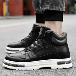 New Height Increasing 6/8CM Men's Leather Boots Breathable Casual Shoes Athletic Jogging Gym Shoes Fashion Leather Sports Shoes