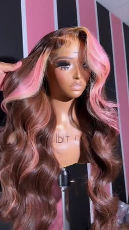 Upgrade Ali Coco HD Brown Pink 13x4 Body Lace Frontal Wig For Women 12A Pink Hightlight Lace Front Human Hair Wigs Preplucked