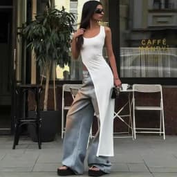 Sexy Sleeveless Side High Split Midi Dress Backless Women's Summer Party Club Streetwear Y2K Style Solid Color