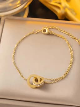 18K Gold Plated Stainless Steel Interlocking Circles Infinity Style Roman Numbers Wedding Statement Collar Necklace For Women