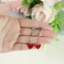 Korean New Asymmetric Red Heart Stud Earrings For Women Creative Hollow ECG Tassel Zircon Pearl Earrings Party Jewelry Gift