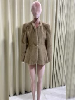 Nerazzurri Autumn Winter Elegant Luxury Chic Short Fitted Faux Fur Blazer Women Single Button Puff Sleeve Fluffy Jacket 2024