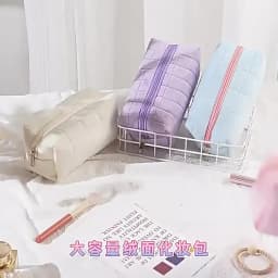 Large Women Zipper Makeup Organizer Handbag Solid Fur Cosmetic Storage Bag Stationery Pencil Case Travel Make Up Toiletry Punch