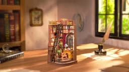 Robotime Rolife Silent Corner Study DIY Book Nook Shelf Insert Wooden Miniature Doll House for Bookshelf Insert Furniture TGE02