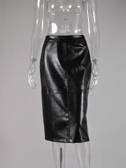 Linad Street Chic Black PU Mid Calf Skirts Women Vintage Slim High Waist Split Skirts 2026 Fashion Zipper Straight Skirt Female