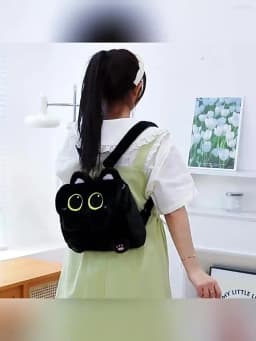 Black Cat Plush Backpack for Girls Cute Kitten Design Large Capacity Lightweight School Bag for Students Travel Daily Use