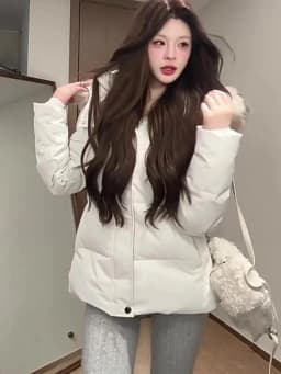 Detachable Faux Fur Collar Hooded Cotton Jacket Thickened Warm Winter Short Coat For Women Korean Slim Versatile Outerwear