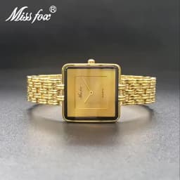 Hot Trend Watch with Simple Large Dial, Gold Black Square Quartz for Women and Men, Steel Strap, Waterproof for Women and Clock